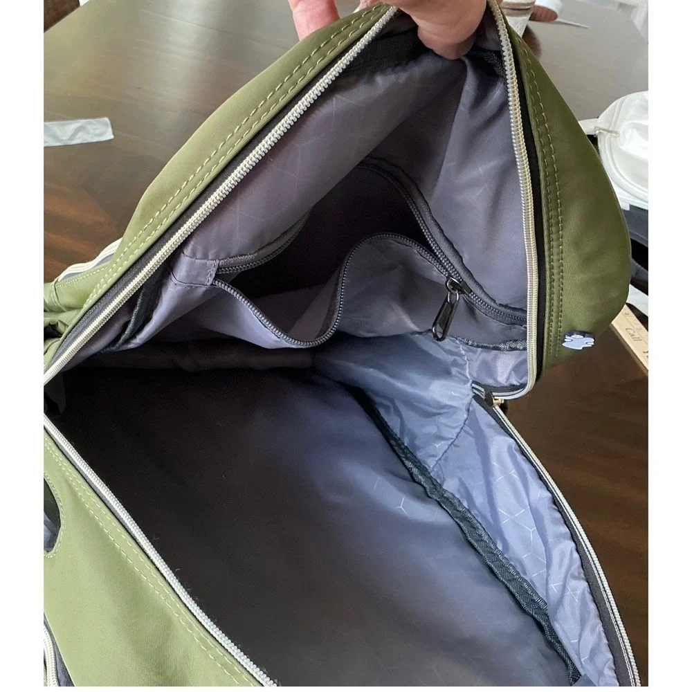 Modoker Laptop Backpack Quilted Olive Green USB Charging Port Large Professional